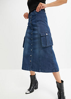 A-Line Denim Midi Skirt