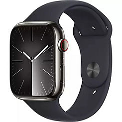 Apple Watch Series 9 GPS + Cellular 45mm Graphite Stainless Steel Case with Midnight Sport Band - S/M