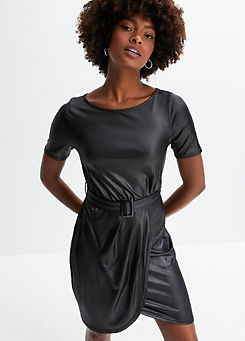 Belted Faux Leather Dress