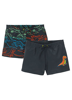 Boys Pack of 2 Dino Print Swim Shorts