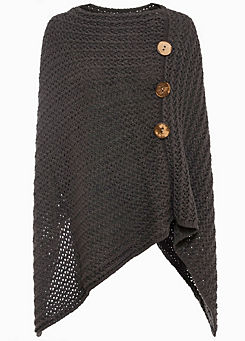 Button Trim Knitted Poncho