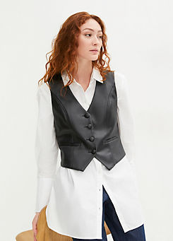 Cropped Faux Leather Waistcoat