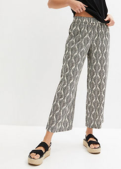Cropped Printed Pull-On Trousers