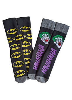 DC Comics Mens Batman & Joker 2Pk Slipper Socks