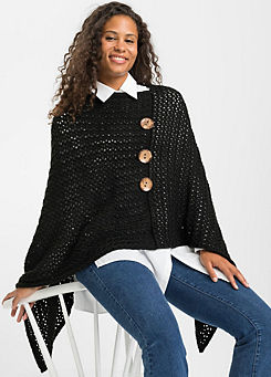 Decorative Buttons Knitted Poncho