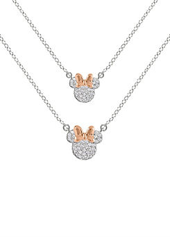 Disney Minnie Mouse Two Tone Plated CZ Stone Set Mother & Daughter Necklace Set