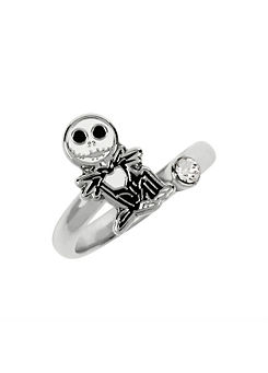 Disney Nightmare Before Christmas White & Black Silver Plated Clear Stone Ring