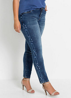 Embroidered Piped Jeans