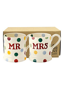 Emma Bridgewater Set of 2 Polka Dot Mr & Mrs Half Pint Mugs