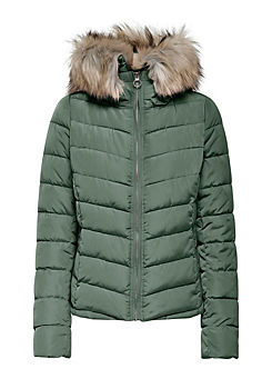 Faux Fur Trim Quilted Jacket by Only