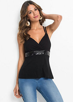 Faux Leather Trim Cami Top