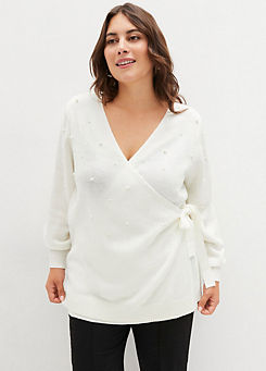 Faux Pearl Detail Wrap Party Cardigan