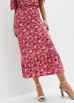 Floral Print Jersey Midi Skirt