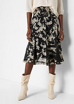 Floral Print Lace Insert Midi Skirt