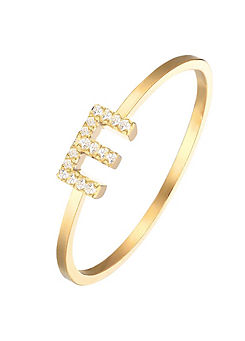 For You Collection 18Ct Gold Plated Sparkling Vertical Cubic Zirconia Letter Ring