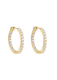 For You Collection 18ct Gold Plated Sterling Silver Circle CZ Huggie Hoop Earrings