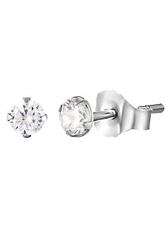 For You Collection 9ct Solid White Gold 3mm Cubic Zirconia Stud Earrings