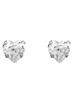 For You Collection 9ct Solid White Gold 5mm Heart Cubic Zirconia Stud Earrings