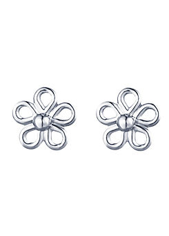 For You Collection 9ct Solid White Gold Ball Stud Flower Earrings
