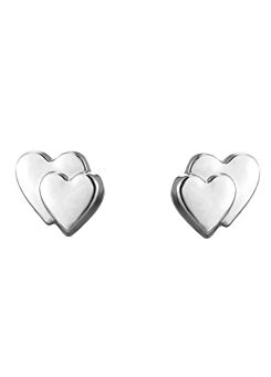 For You Collection 9ct Solid White Gold Double Heart Stud Earrings