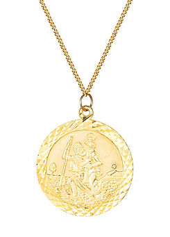 For You Collection Gent’s 9ct Solid Gold 22mm Round St Christopher Pendant Adjustable Necklace