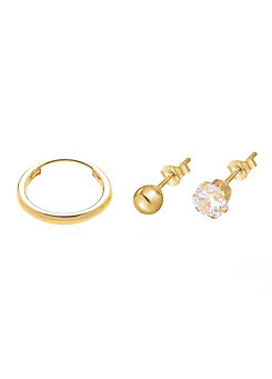 For You Collection Gent’s 9ct Solid Gold Set of 3 Cubic Zirconia Stud Earrings