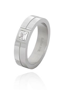For You Collection Gent’s Stainless Steel Silver & Cubic Zirconia Ring