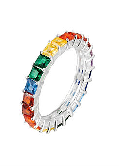 For You Collection Sterling Silver Rainbow Ombre CZ Eternity Ring