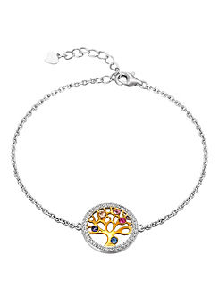 For You Collection Sterling Silver Two-Tone Cubic Zirconia Tree of Life Adjustable Bracelet