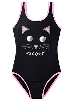 Girls Cat Print Swimsuit