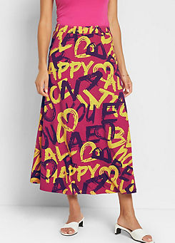Graffiti Print Jersey Skirt
