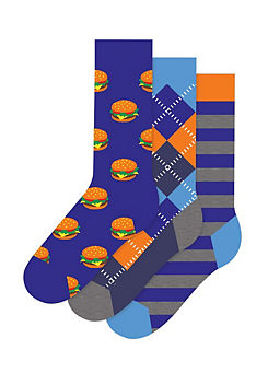 Happy Socks Mens 3 Pack Hamburger Socks