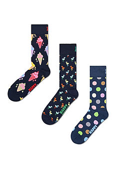 Happy Socks Mens 3 Pack Navy Socks