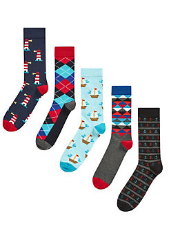 Happy Socks Mens Pack Of 5 Nautical Socks