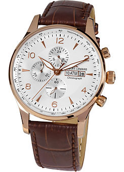 Jacques Lemans London Chronograph Leather Strap Rose Gold Plated Men’s Watch