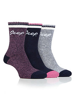 Jeep Ladies 3 Pack of Navy/Rose/Cream Performance Poly Boot Socks (4-8)