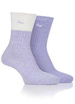 Jeep ladies 2 Pack of Lilac/Cream Supersoft Cable Boot Socks