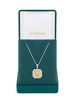 Jon Richard Rhodium Plated Yellow Cubic Zirconia Pendant Necklace - Gift Boxed