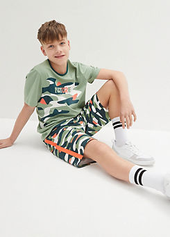 Kids Camouflage Print T-Shirt & Shorts Set