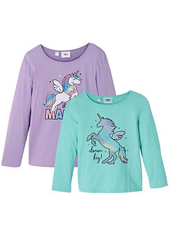 Kids Pack of 2 Long Sleeve Unicorn T-Shirts