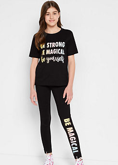 Kids Slogan T-Shirt & Leggings Set