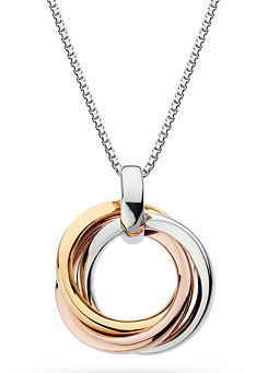Kit Heath Rhodium Plated Sterling Silver and 18ct Gold Plate Bevel Cirque Trilogy Necklace