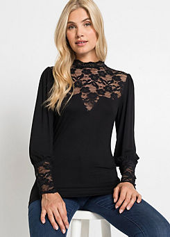 Lace Insert Long Sleeve Top
