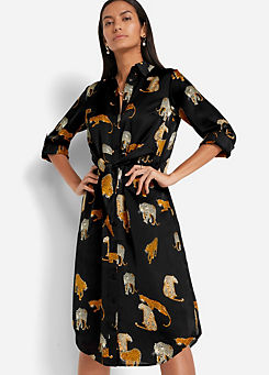 Leopard Print Glossy Shirt Dress