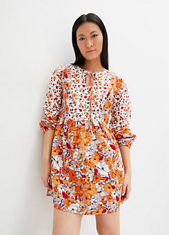 Linen Mix Floral Print Tunic Dress