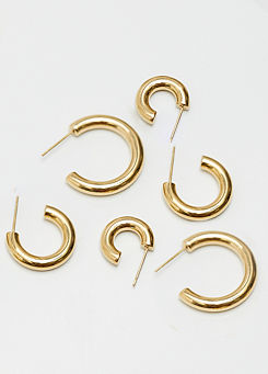 MOOD By Jon Richard Pack of 3 Gold Stainless Steel Polished Simple Hoop Earrings