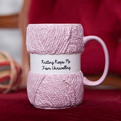 Novelty ’Knitting Keeps Me From Unravelling’ Pink Knitting Mug by Boxer Gifts