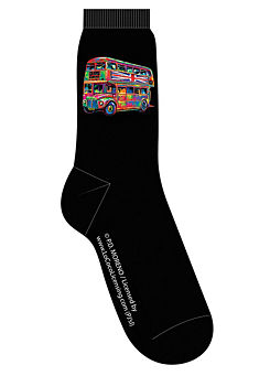 PD Moreno Officially Licensed Double Decker Bus Luxury Cotton-Rich Black Men’s Socks