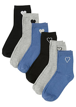 Pack of 6 Pairs of Heart Ankle Socks