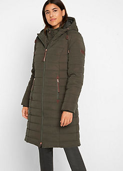 Padded Coat with Faux Leather Details